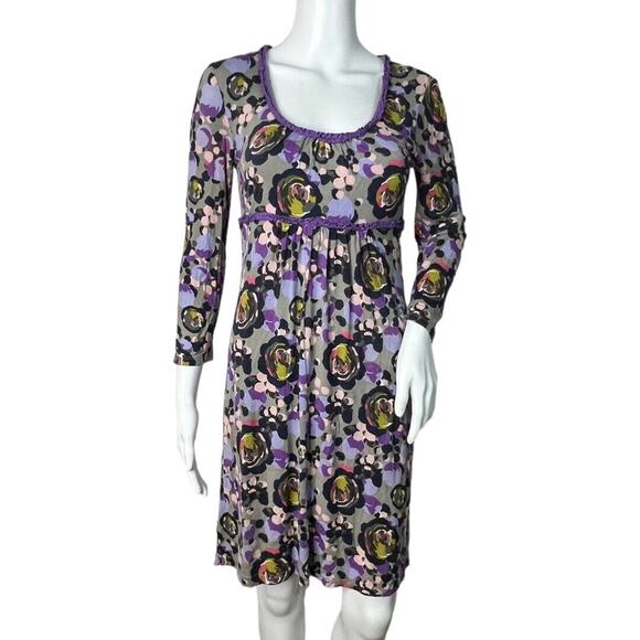 Boden Dress Womens 2 Petite Gray Purple Floral Sheath Boho Peasant Colorful‎ - Picture 1 of 6